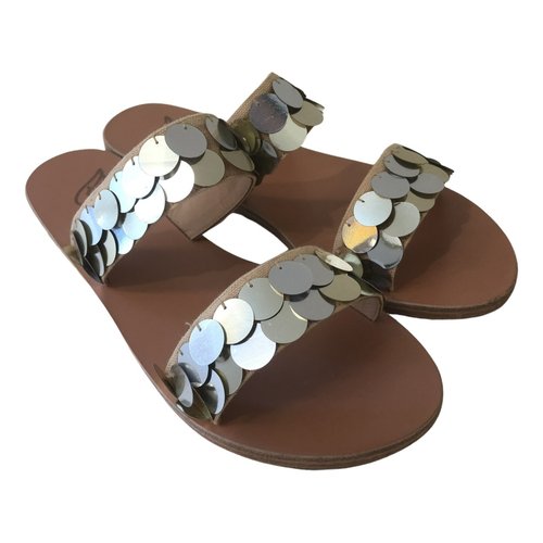 Pre-owned Ancient Greek Sandals Leather Mules In Silver