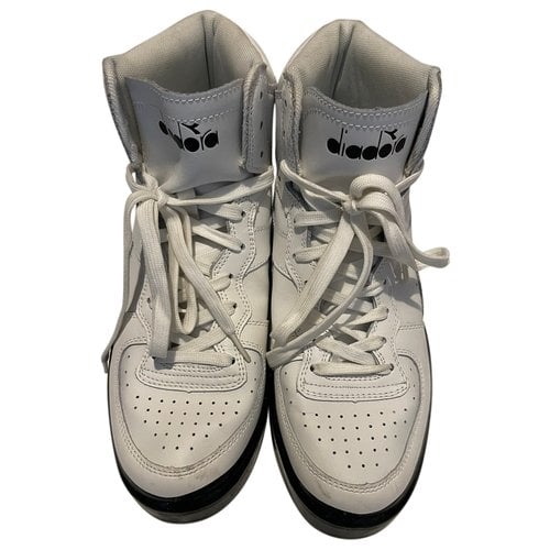 Pre-owned Msgm Leather High Trainers In White