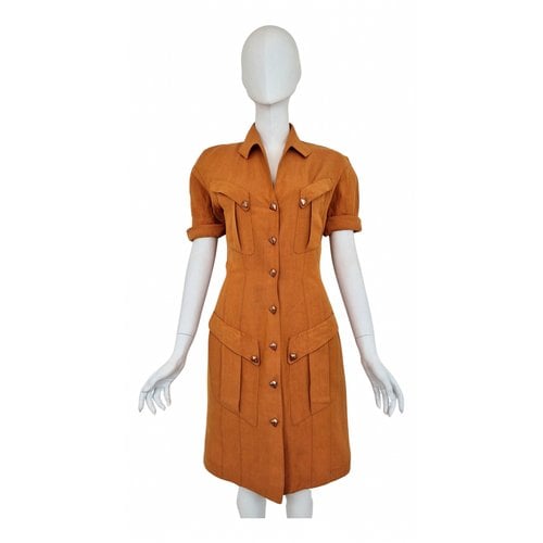 Pre-owned Mugler Linen Dress In Orange