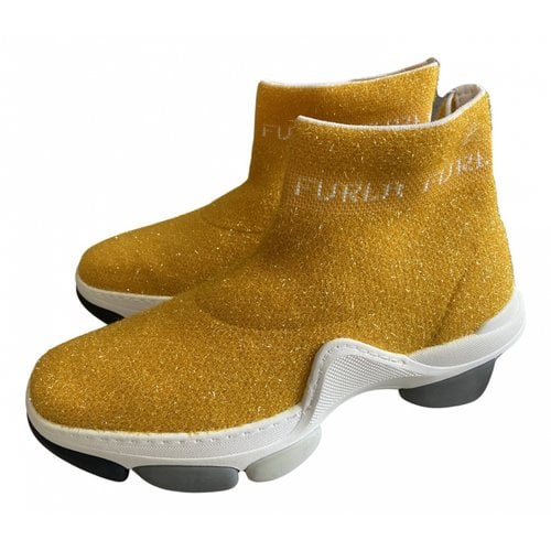 Pre-owned Furla Cloth Trainers In Yellow