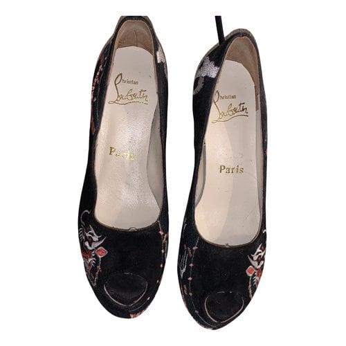 Pre-owned Christian Louboutin Lady Peep Velvet Heels In Black