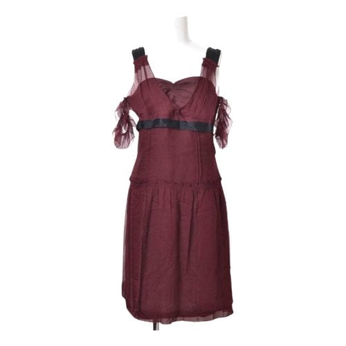 Pre-owned Miu Miu Silk Mid-length Dress In Burgundy