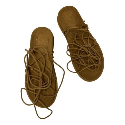 Pre-owned Porte & Paire Leather Sandal In Camel