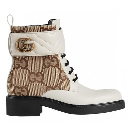 Pre-owned Gucci Marmont Leather Biker Boots In White