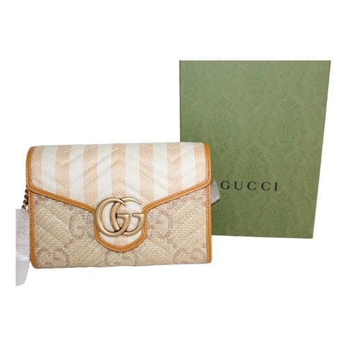 Pre-owned Gucci Gg Marmont Chain Leather Crossbody Bag In Beige