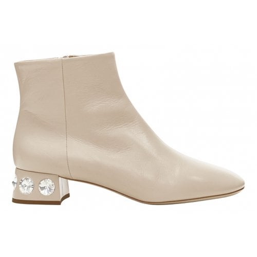 Pre-owned Miu Miu Leather Ankle Boots In Beige
