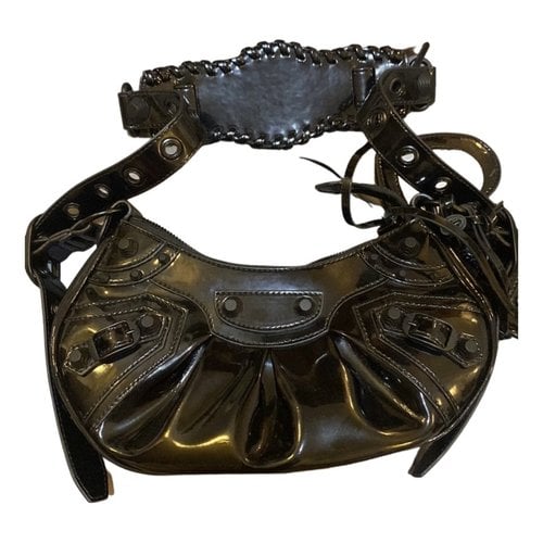Pre-owned Balenciaga Le Cagole Patent Leather Handbag In Black