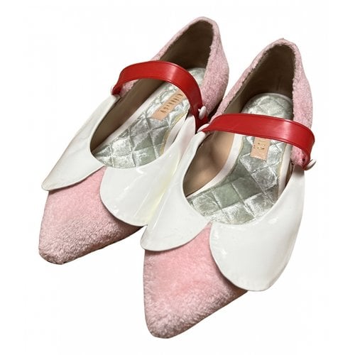 Pre-owned Giannico Faux Fur Ballet Flats In Pink