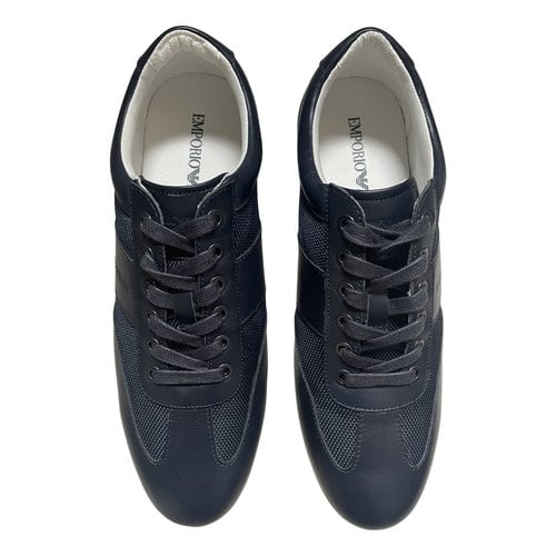 Pre-owned Emporio Armani Leather Low Trainers In Blue