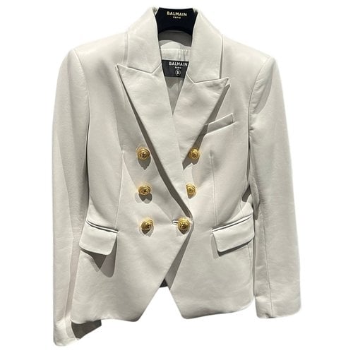 Pre-owned Balmain Leather Caban In White