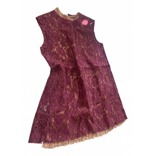 Pre-owned Miu Miu Lace Mini Dress In Burgundy