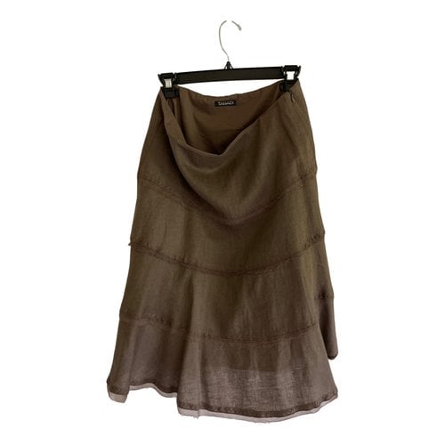 Pre-owned Elie Tahari Linen Mid-length Skirt In Brown