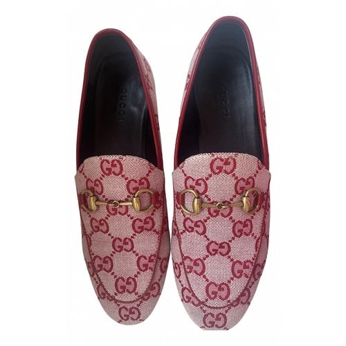 Pre-owned Gucci Jordaan Leather Flats In Red