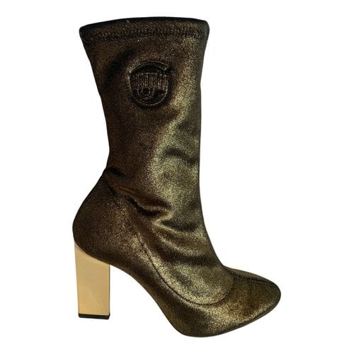 Pre-owned Chiara Ferragni Cloth Ankle Boots In Gold