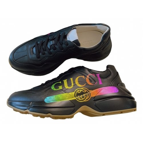 Pre-owned Gucci Rhyton Leather Trainers In Black