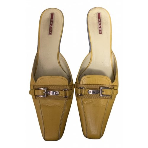 Pre-owned Prada Leather Mules In Yellow