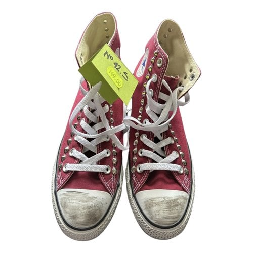 Pre-owned Converse Cloth High Trainers In Burgundy