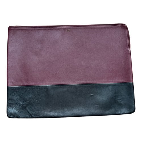 Pre-owned Celine Cabas Leather Clutch Bag In Burgundy