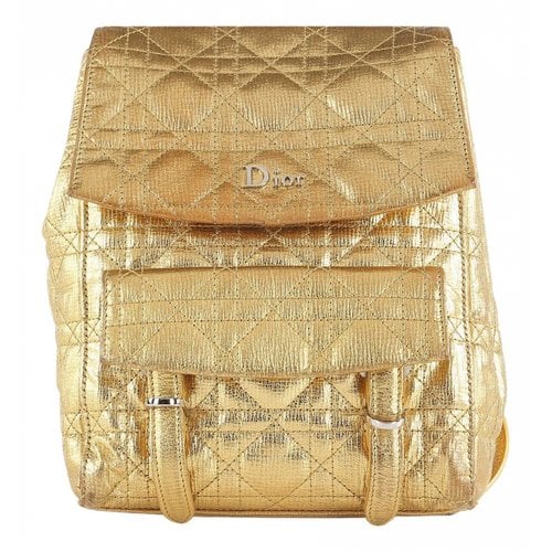 Pre-owned Dior Leather Backpack In Gold