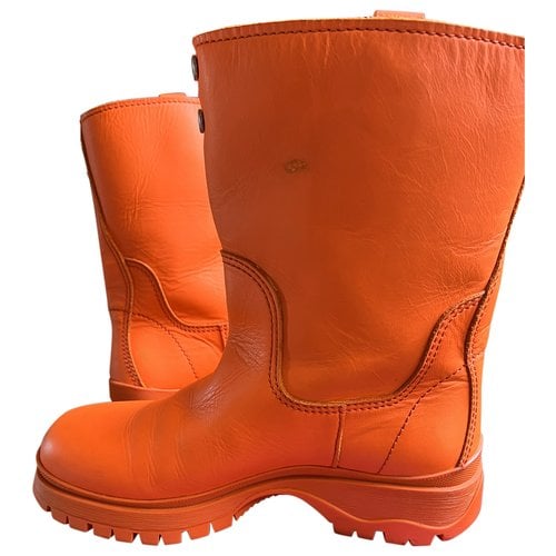 Pre-owned Prada Leather Ankle Boots In Orange