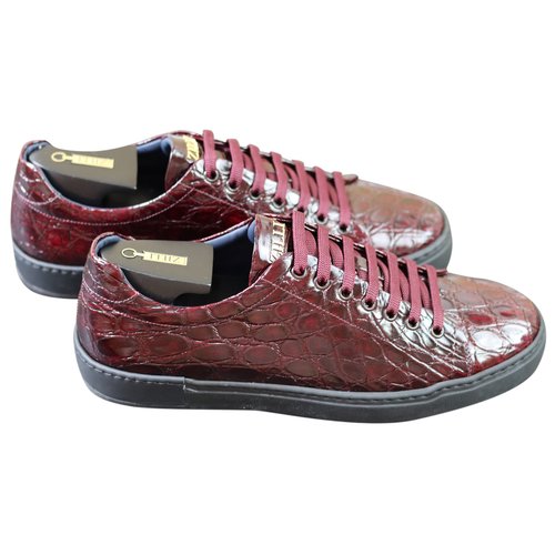 Pre-owned Zilli Leather Low Trainers In Burgundy