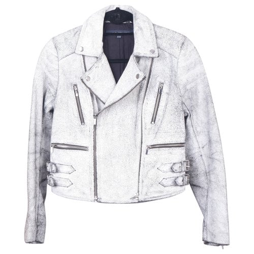 Pre-owned French Connection Leather Biker Jacket In Grey