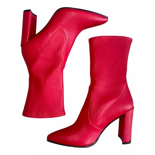 Pre-owned Stuart Weitzman Leather Ankle Boots In Red