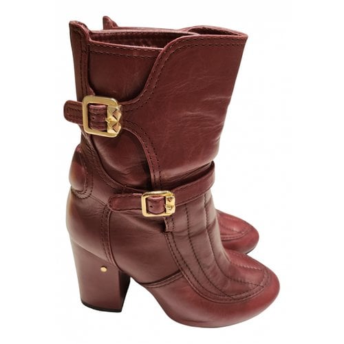 Pre-owned Laurence Dacade Leather Biker Boots In Burgundy