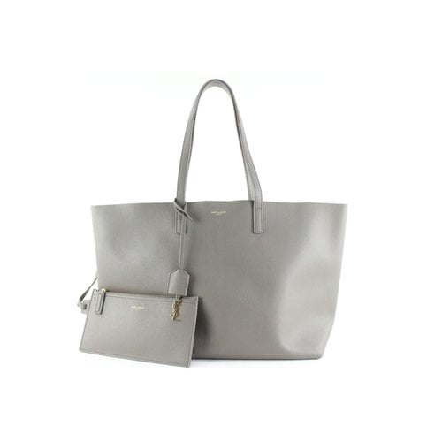 Pre-owned Saint Laurent Patent Leather Tote In Grey