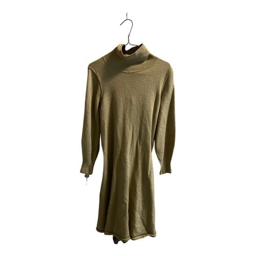 Pre-owned Initial Wool Mid-length Dress In Khaki