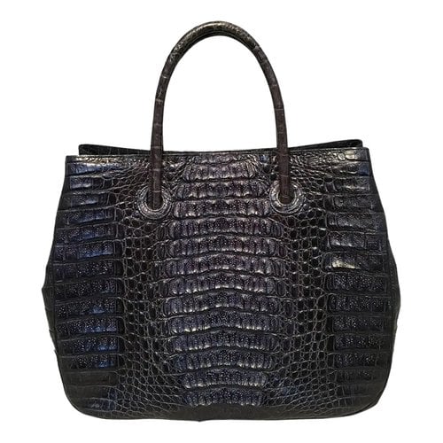 Pre-owned Byron Lars Leather Tote In Navy