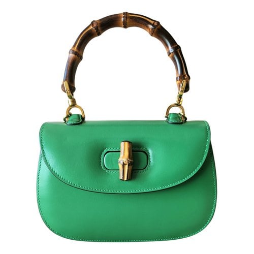 Pre-owned Gucci Convertible Bamboo Top Handle Leather Handbag In Green