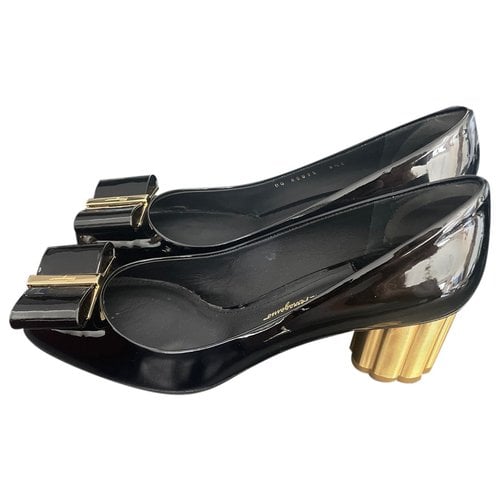 Pre-owned Ferragamo Patent Leather Heels In Black