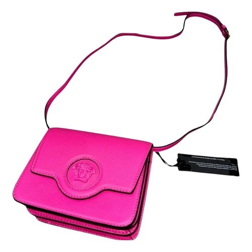 Pre-owned Versace La Medusa Linen Crossbody Bag In Pink