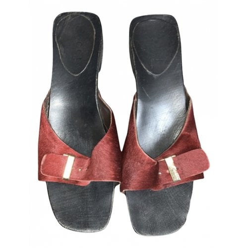 Pre-owned Gucci Pony-style Calfskin Mules In Burgundy