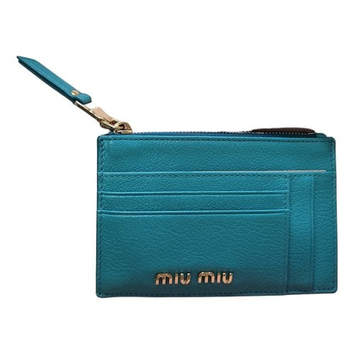 Pre-owned Miu Miu Leather Card Wallet In Turquoise