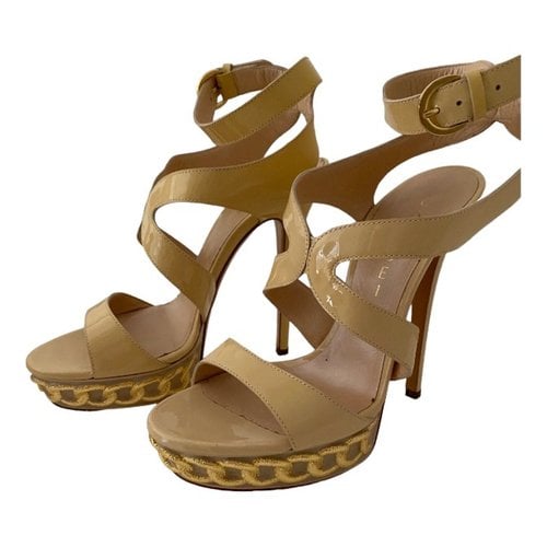 Pre-owned Casadei Patent Leather Sandal In Beige