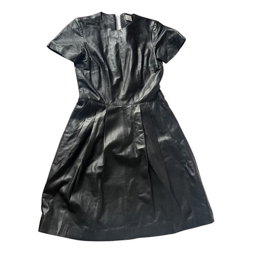 Pre-owned Iris & Ink Leather Mid-length Dress In Black