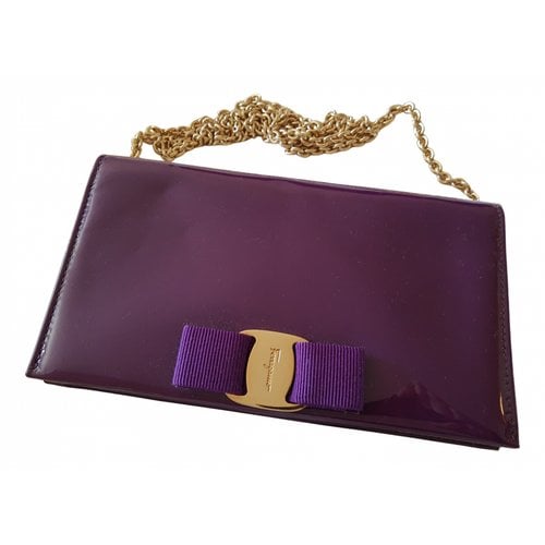 Pre-owned Ferragamo Vara Patent Leather Handbag In Purple