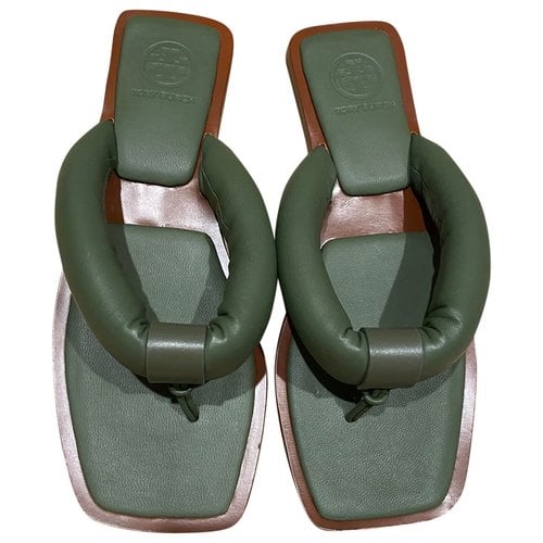 Pre-owned Tory Burch Leather Sandal In Green