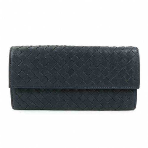 Pre-owned Bottega Veneta Intrecciato Leather Wallet In Navy