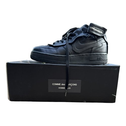 Pre-owned Nike X Comme Des Garçons Air Force 1 Leather Trainers In Black