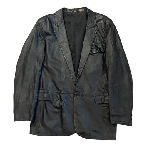 Pre-owned Versace Leather Blazer In Black