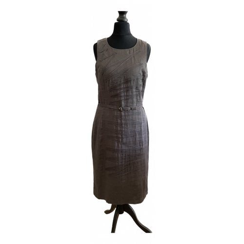 Pre-owned Hugo Boss Linen Mid-length Dress In Grey