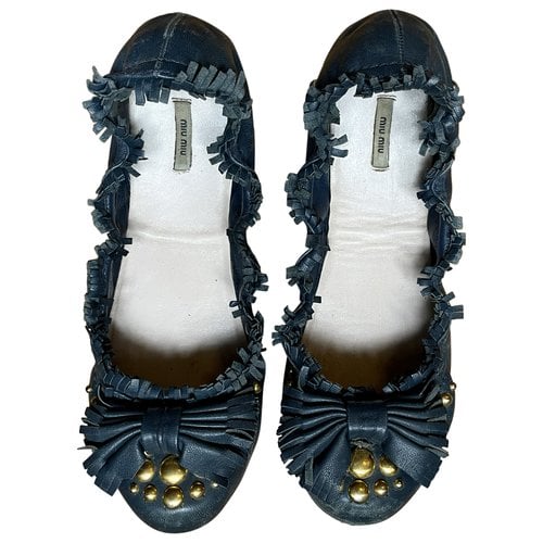 Pre-owned Miu Miu Leather Ballet Flats In Blue