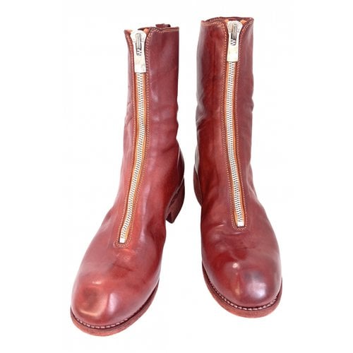 Pre-owned Guidi Leather Ankle Boots In Red