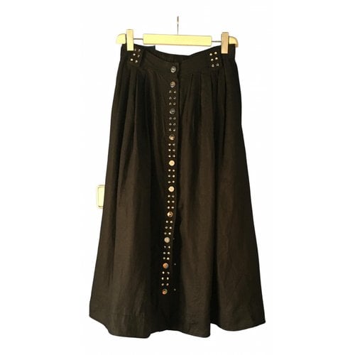 Pre-owned Ganni Linen Mid-length Skirt In Black