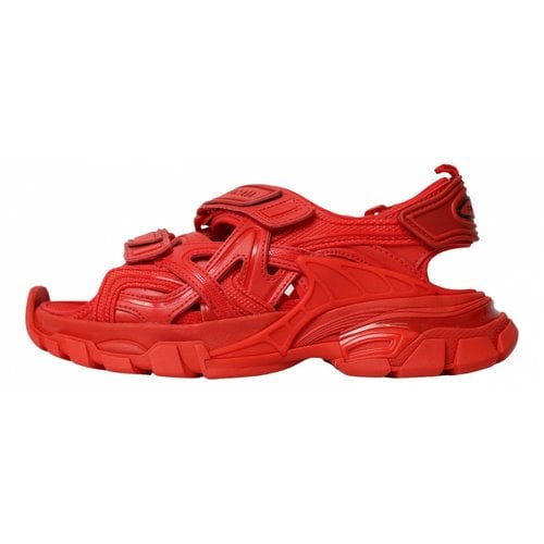 Pre-owned Balenciaga Track Vegan Leather Sandal In Red