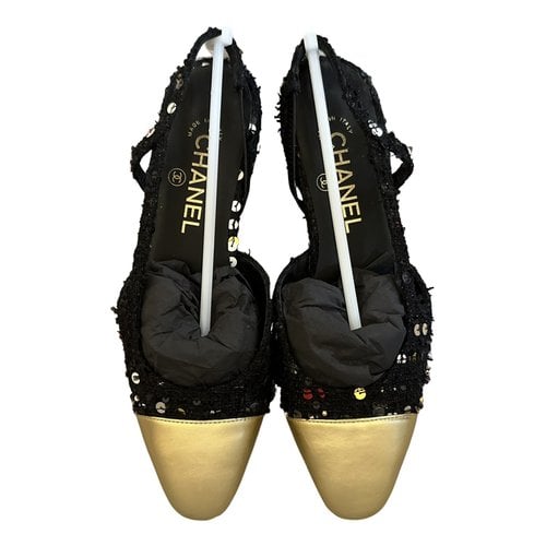 Pre-owned Chanel Slingback Leather Sandals In Black