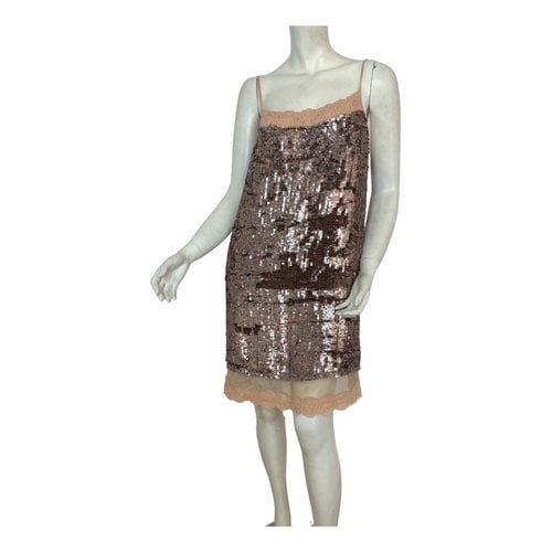 Pre-owned Pinko Glitter Mid-length Dress In Gold